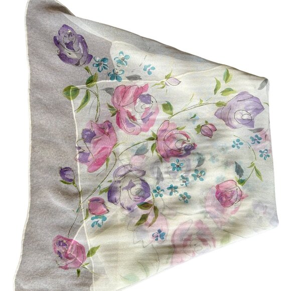 Vintage Hand Rolled Floral Romantic Scarf Japan - Picture 3 of 3